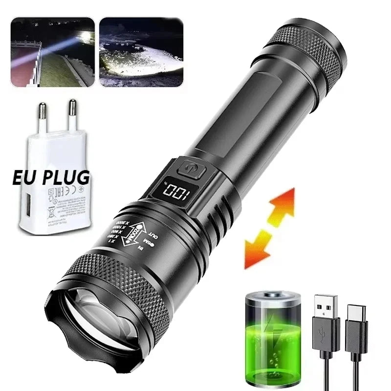 100000LM Super Bright Flashlight Type-C