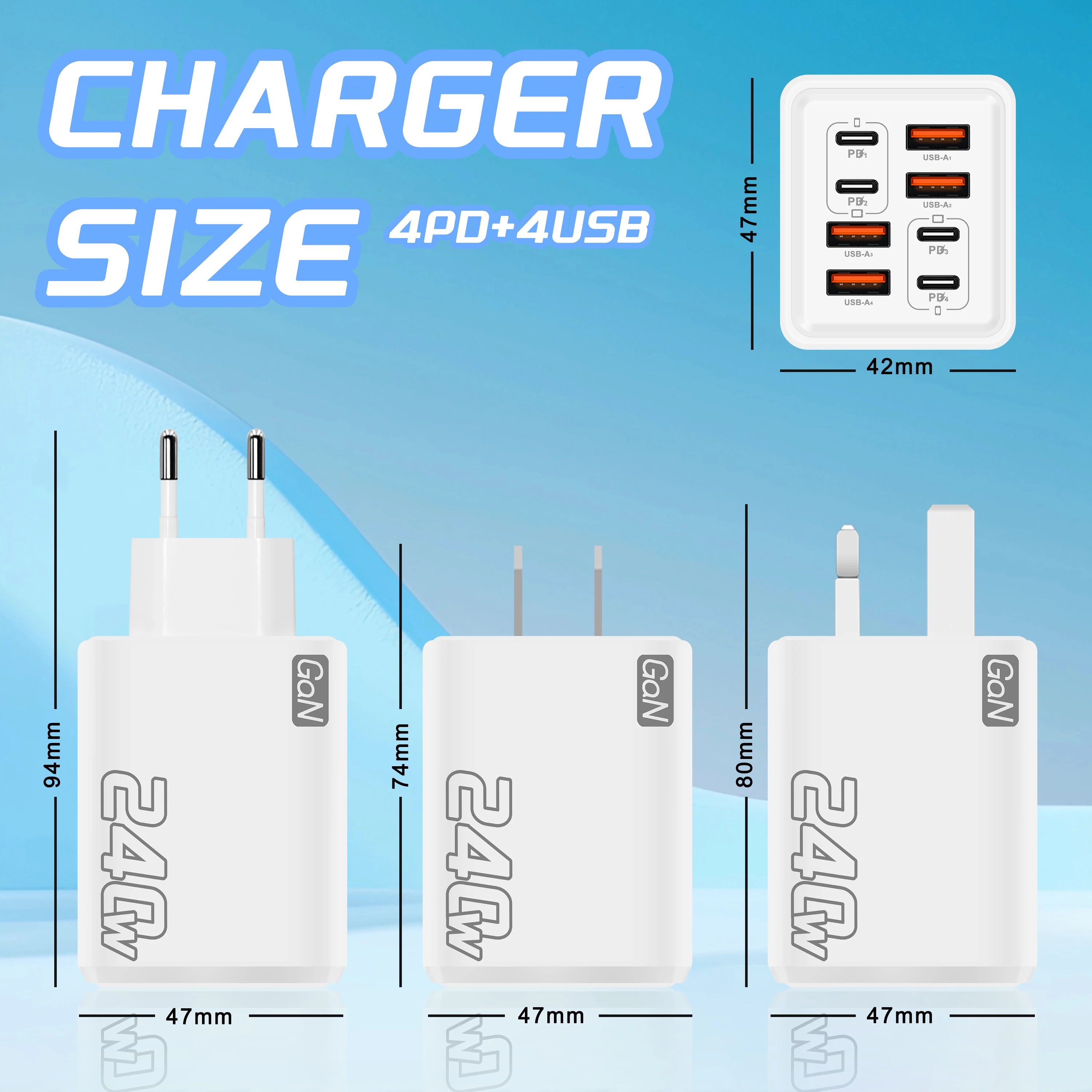 240W GaN USB C Charger 8 in 1 Fast Charging