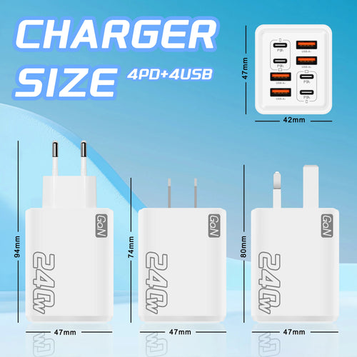 240W GaN USB C Charger 8 in 1 Fast Charging