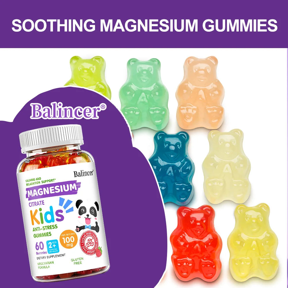 Kids Magnesium Gummies - Calming, Anti-stress, Healthy Sleep, Improve Memory, Concentration