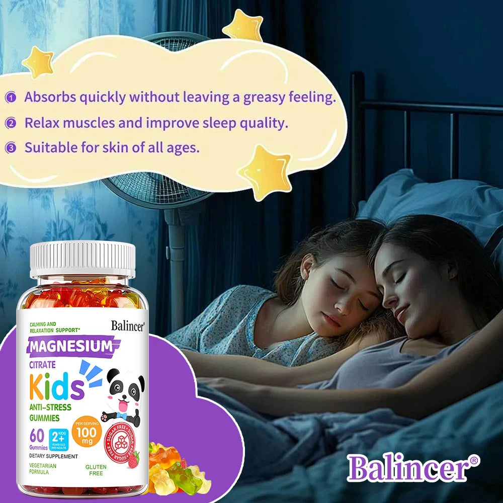 Kids Magnesium Gummies - Calming, Anti-stress, Healthy Sleep, Improve Memory, Concentration