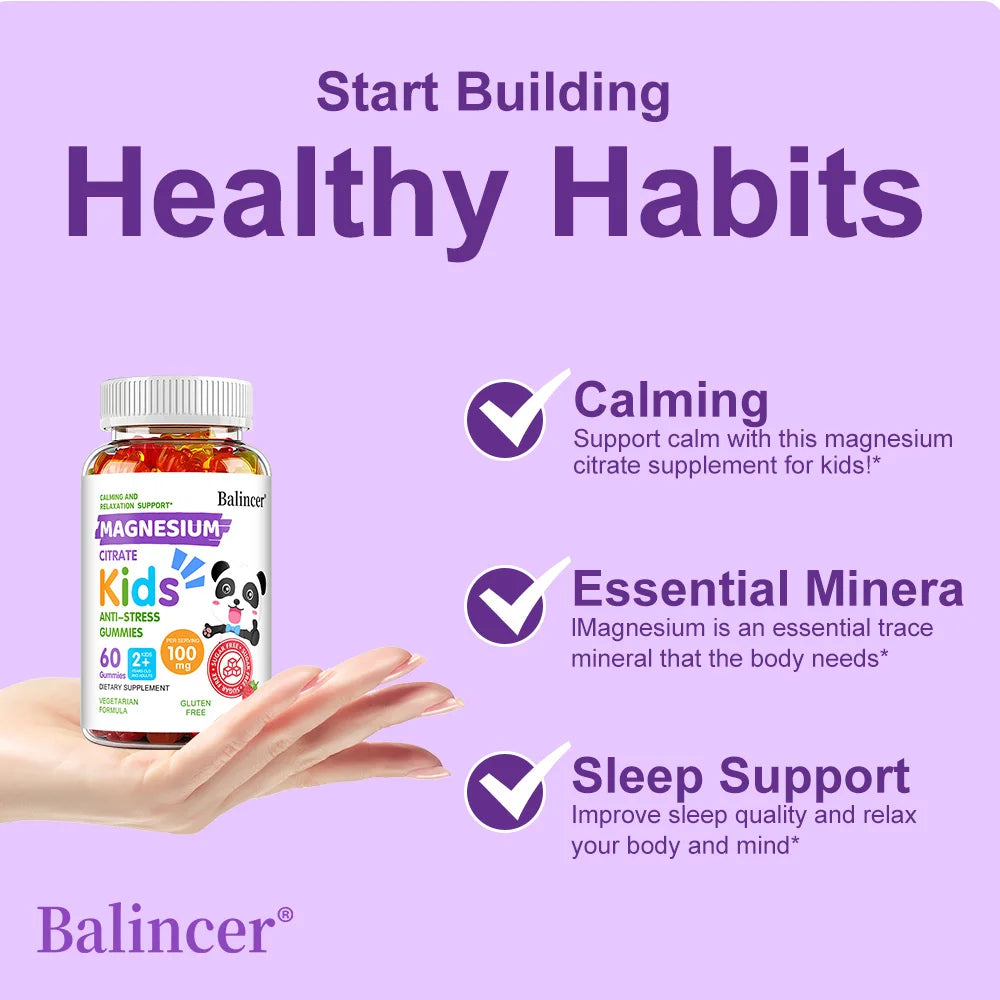 Kids Magnesium Gummies - Calming, Anti-stress, Healthy Sleep, Improve Memory, Concentration