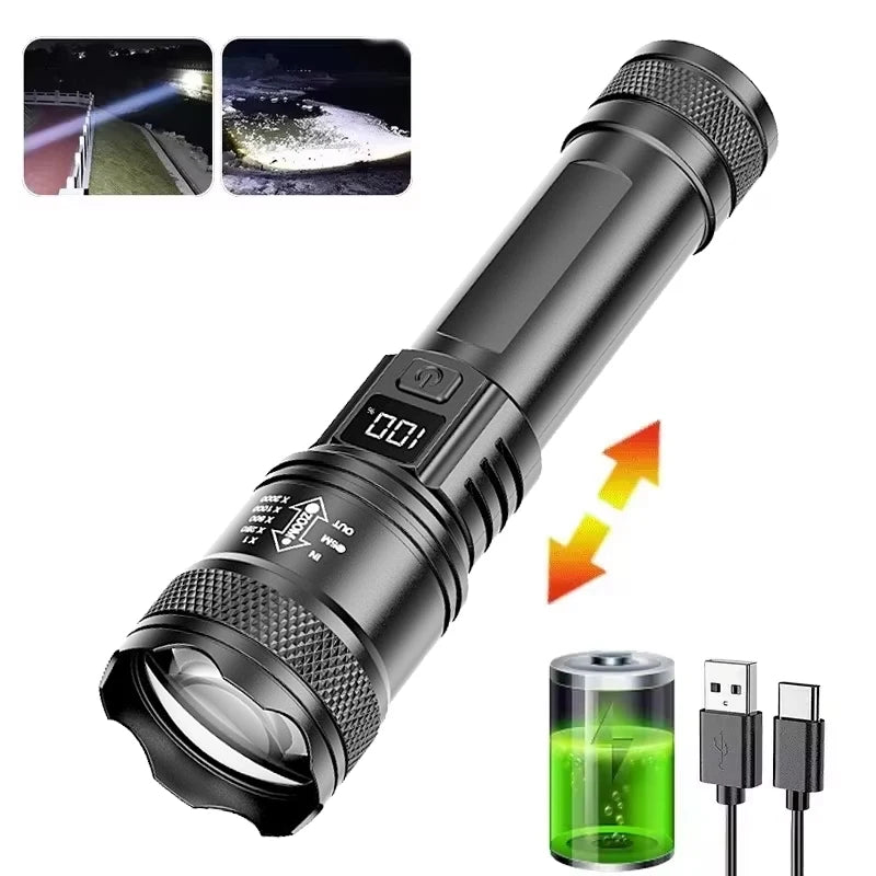 100000LM Super Bright Flashlight Type-C